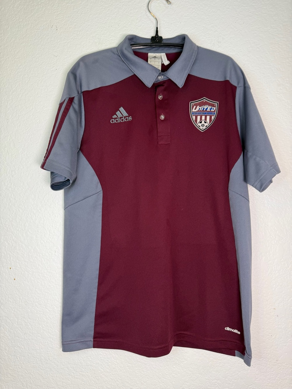 adidas Men’s Maroon and‎ Gray Soccer Polo with Crest, Size L